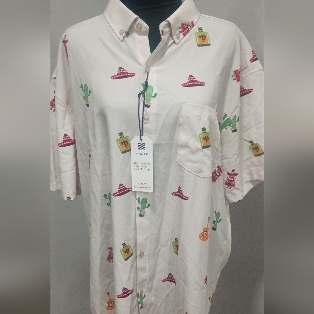 ViVI Men's Cream Shirt with Cactus and Sombrero Design